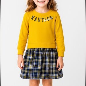 Nautica -Girls’ Sweatshirt Dress Yellow & Plaid, Long Sleeve, Preppy Style
